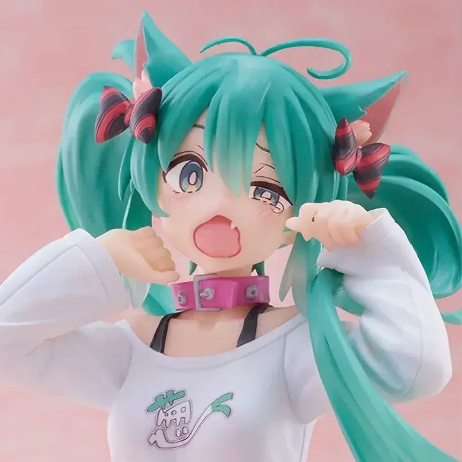 *Hatsune Miku Desktop Cute Action Figure 11cm Neko T-Shirt Ver. Anime Figurine Kawaii Girl Model Toy Gift