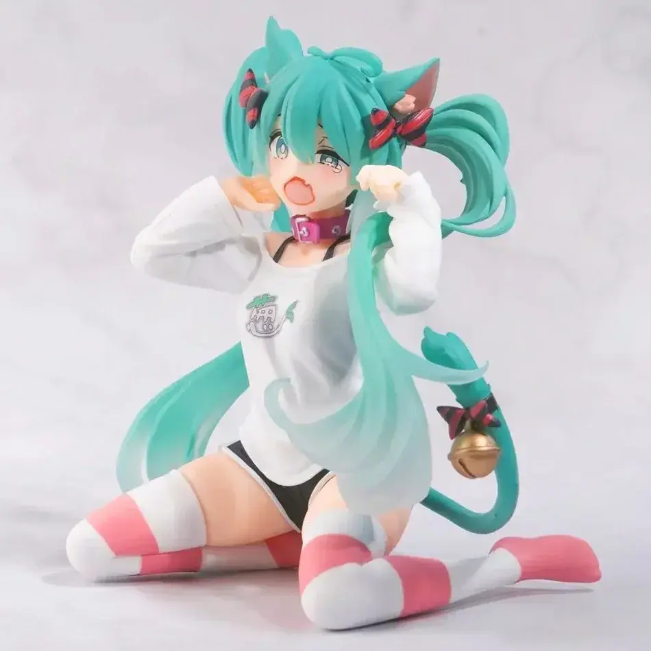 *Hatsune Miku Desktop Cute Action Figure 11cm Neko T-Shirt Ver. Anime Figurine Kawaii Girl Model Toy Gift