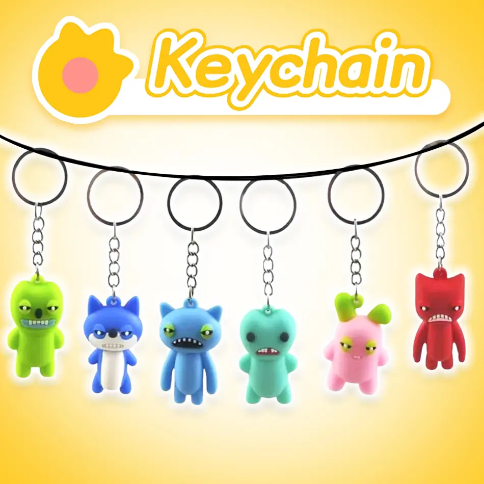 New 6 pcs Fuggleres Keychain Pendant Model Doll Funny Ugly Monster Figure Statue 5.5cm Ornaments Dolls Birthday Gift