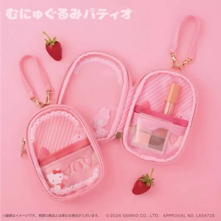 New Sanrio Character Strawberry Kitty Melody Cinnamoroll Makeup Storage Bag Transparent Pvc Bag Decoration Storage Box Kid Gifts