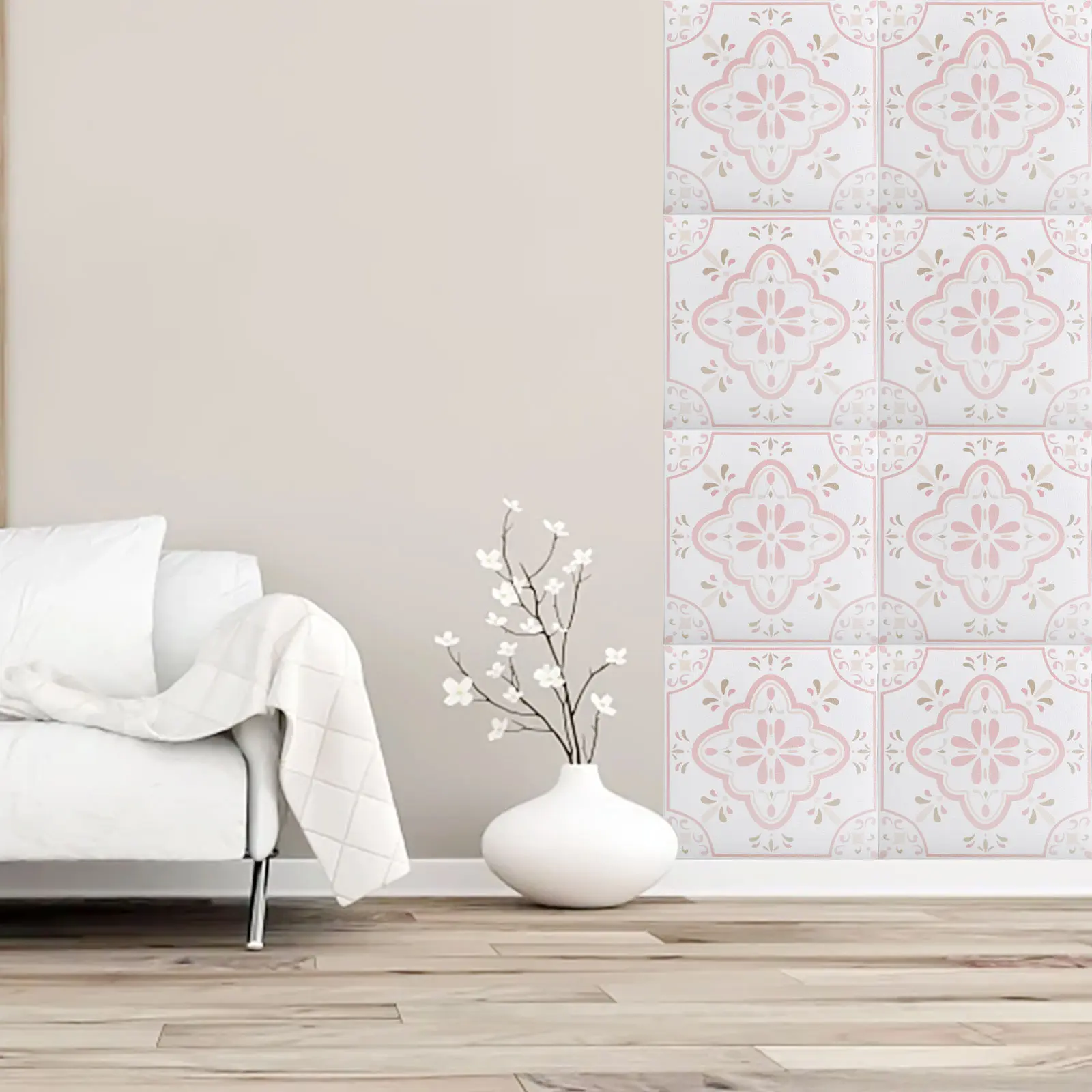 Vintage Charm Stickers Pink Pattern Stickers Home Decor Interior Decoration Exquisite Design Raised Grain Texture