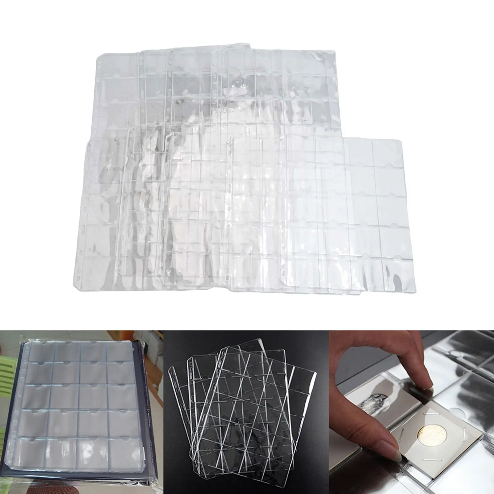 Practical Wide Application Coin Holder Sheet Organization Protection 1/10 Sheet For Coin Collection 20 Pockets