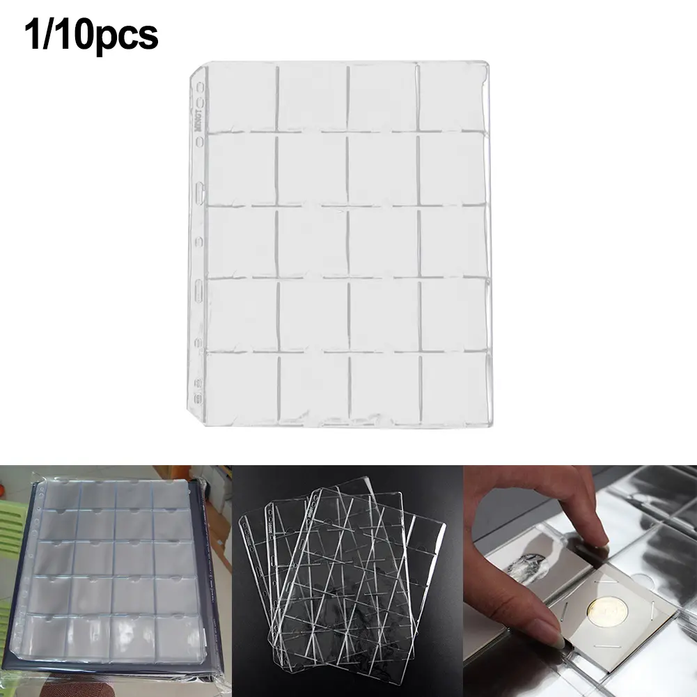 Practical Wide Application Coin Holder Sheet Organization Protection 1/10 Sheet For Coin Collection 20 Pockets
