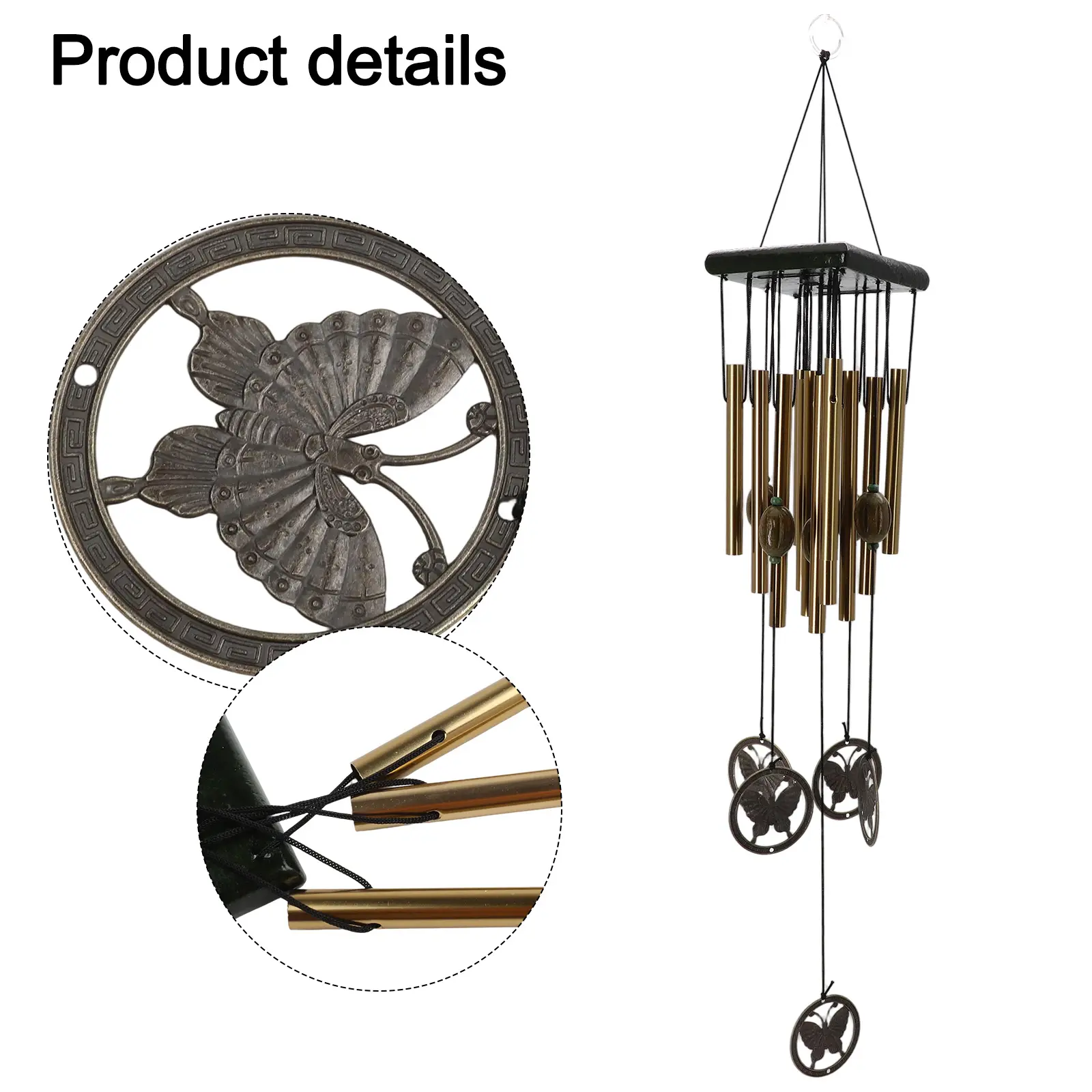 Bell Windchime 60cm Height Chapel Copper Garden Wind Chime Yard 12 Tube 13cm Tube Length Large Metal Beautiful