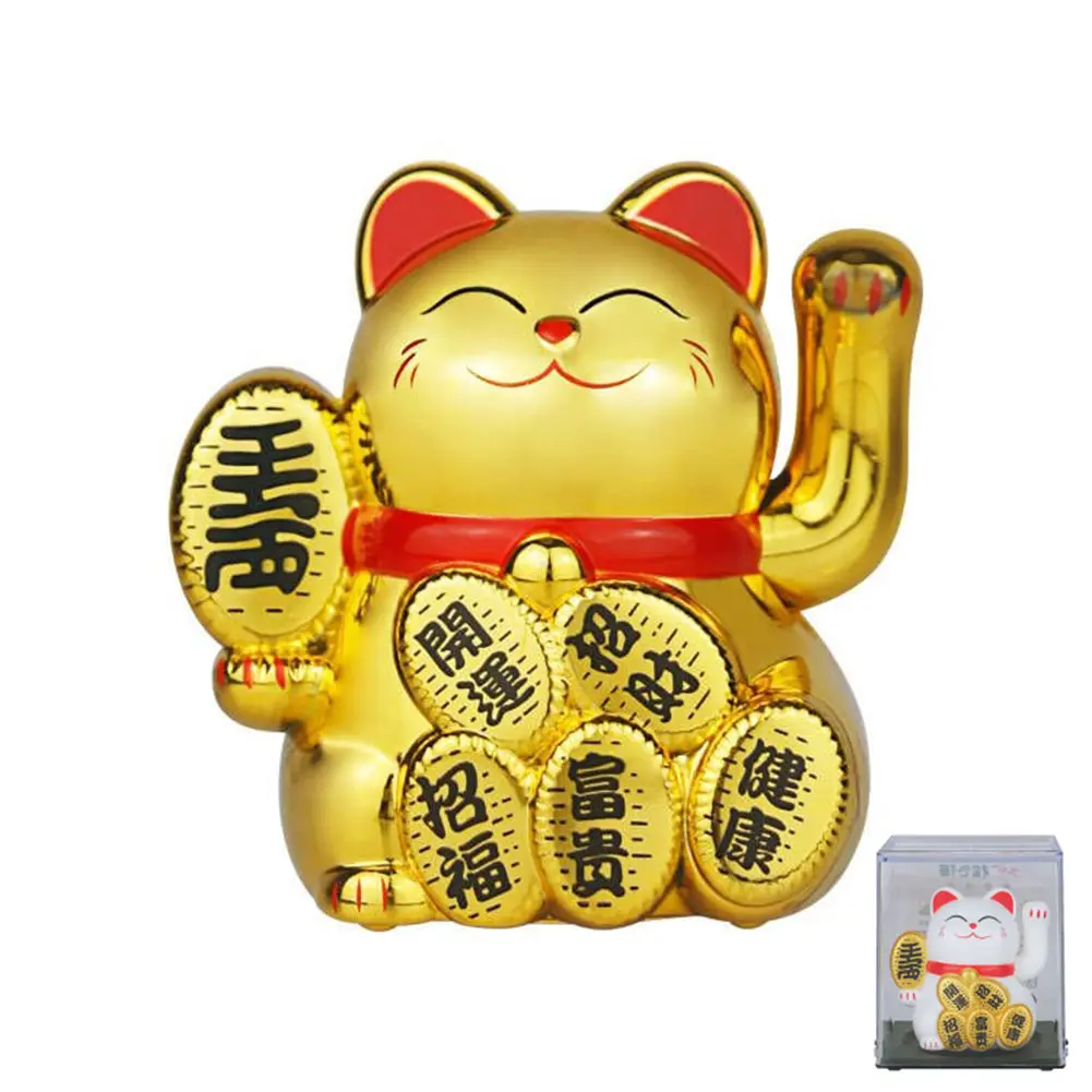 Wealth Waving Hand Cat Chinese Lucky Cat Cartoon Ornament Cute Waving Arm Beckoning Fortune Cat For Home Office Decoration