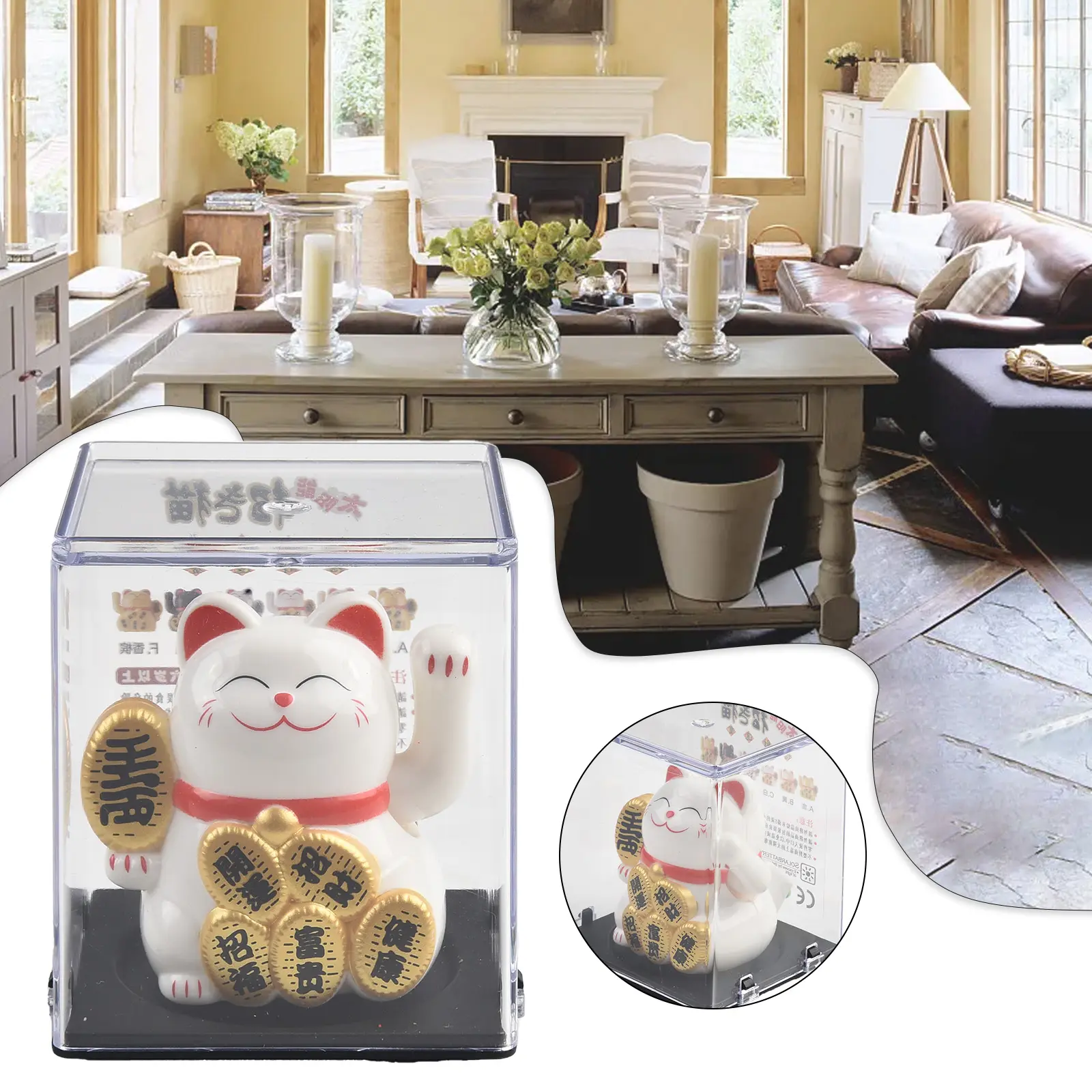 Wealth Waving Hand Cat Chinese Lucky Cat Cartoon Ornament Cute Waving Arm Beckoning Fortune Cat For Home Office Decoration