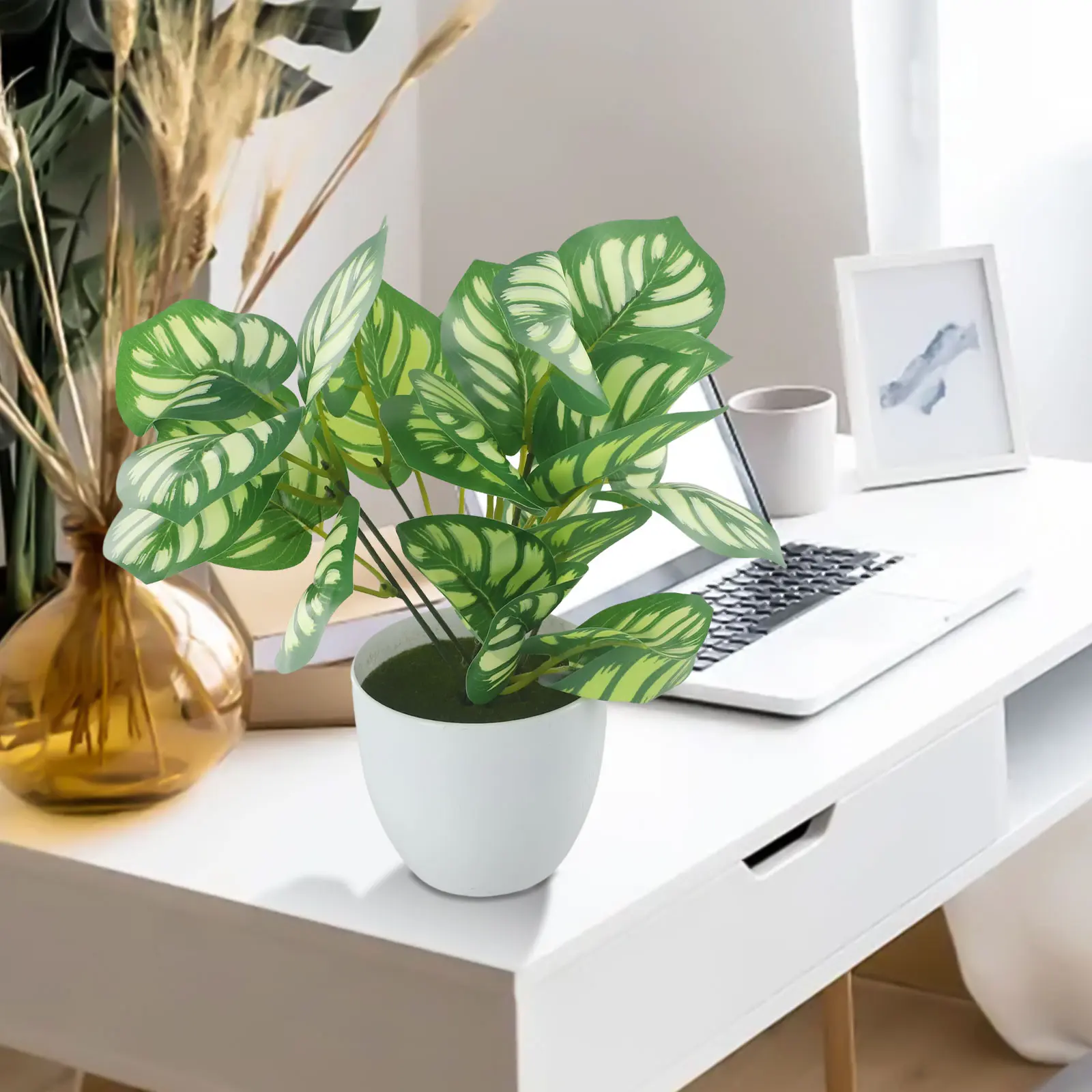 1pc Artificial Bonsai Flower Foliage Plant Potted Home Living Room Garden Office Restaurant Desktop Bonsai Home Decoration