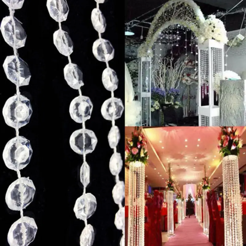 10M Acrylic Crystal Bead Curtain Clear Garland Strand Hanging Chains For Party Wedding Window Balcony Garden DIY Decoration
