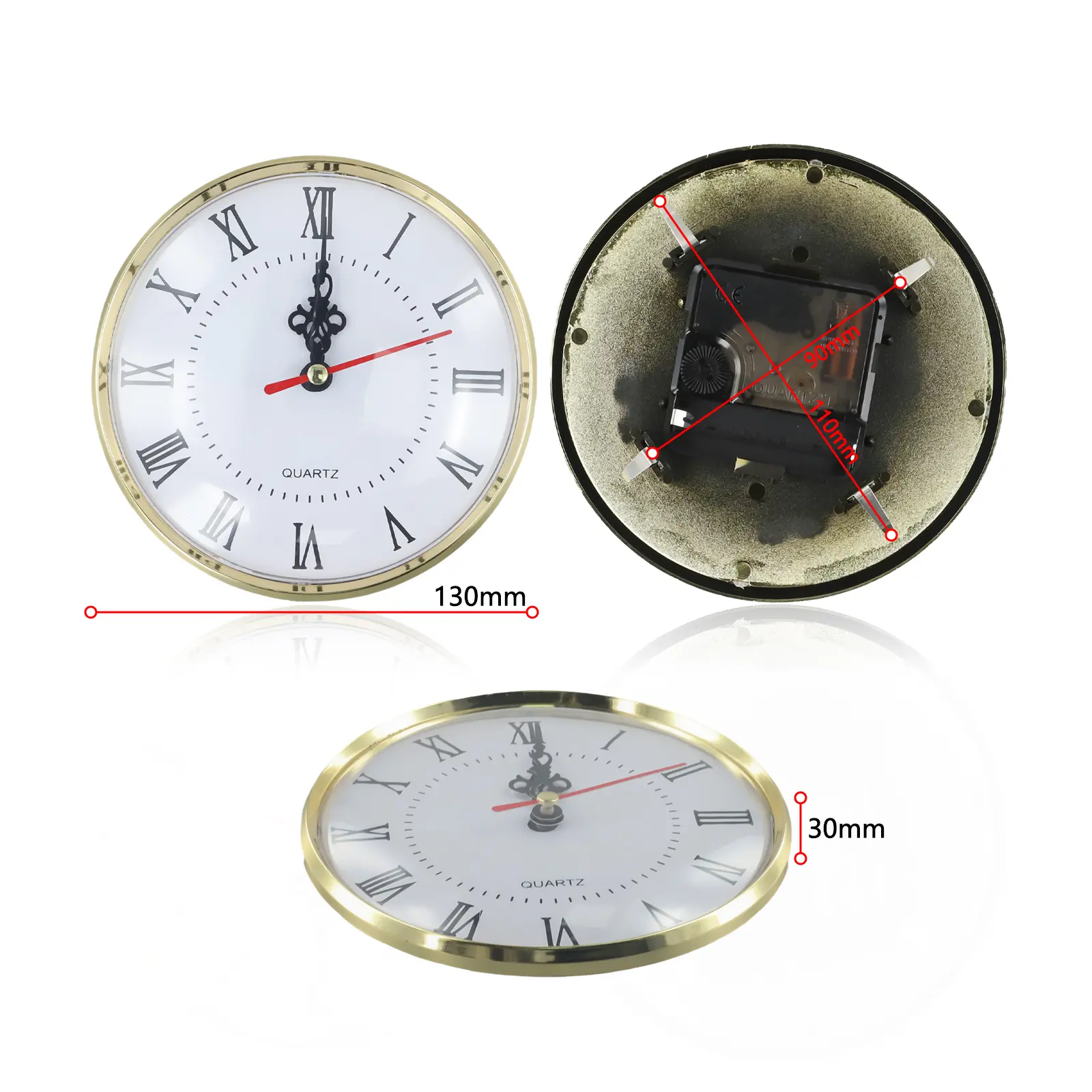 130MM Quartz Movement Round Clocks Head Insert Roman Number Craft Clock Bedside Antique Watch Desk Decoration Table DIY Parts