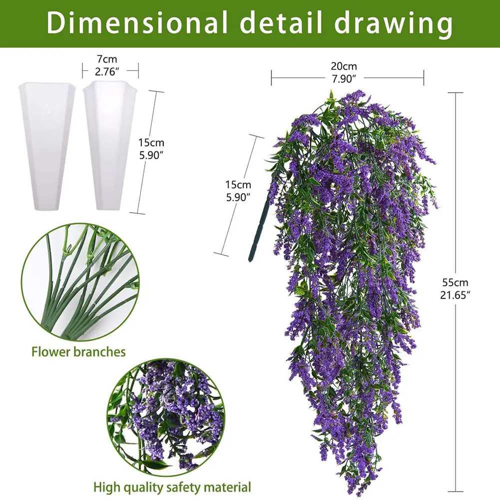 Artificial Hanging Vine Simulated Wall Hanging Fake Flower Plastic Flower Decorative Plant Basket Vine Lavender Wedding Decor