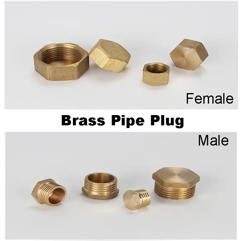 BSP 1/8"1/4"3/8"1/2"3/4'' Male&Female Threaded Brass Pipe Hex Head Brass Stopper End Cap Plug Plumbing Fitting Connector Adapter