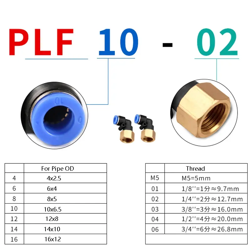 Pneumatic Air Connector Fitting PC/PCF/PL/PB/PLF 4/6/8/10/12mm Thread 1/8 1/4 3/8 1/2 Hose Tube Fittings Pipe Quick Connectors
