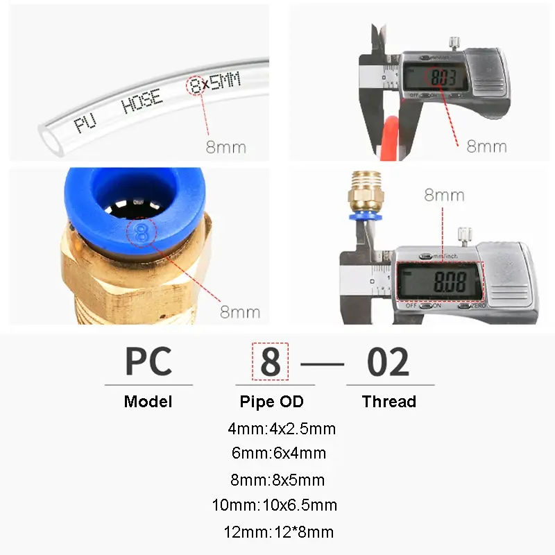 Pneumatic Air Connector Fitting PC/PCF/PL/PB/PLF 4/6/8/10/12mm Thread 1/8 1/4 3/8 1/2 Hose Tube Fittings Pipe Quick Connectors