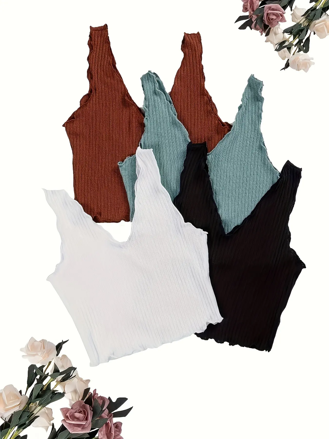 4 Packs Ribbed Tank Tops, Casual Crew Neck Summer Sleeveless Top Women's Clothing