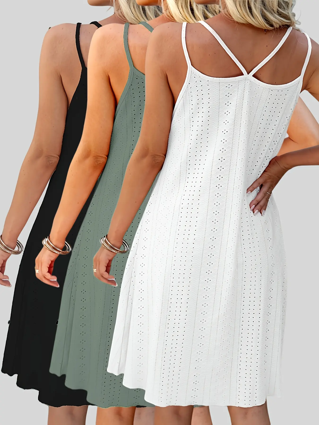New women's versatile solid color suspender dress three piece set
