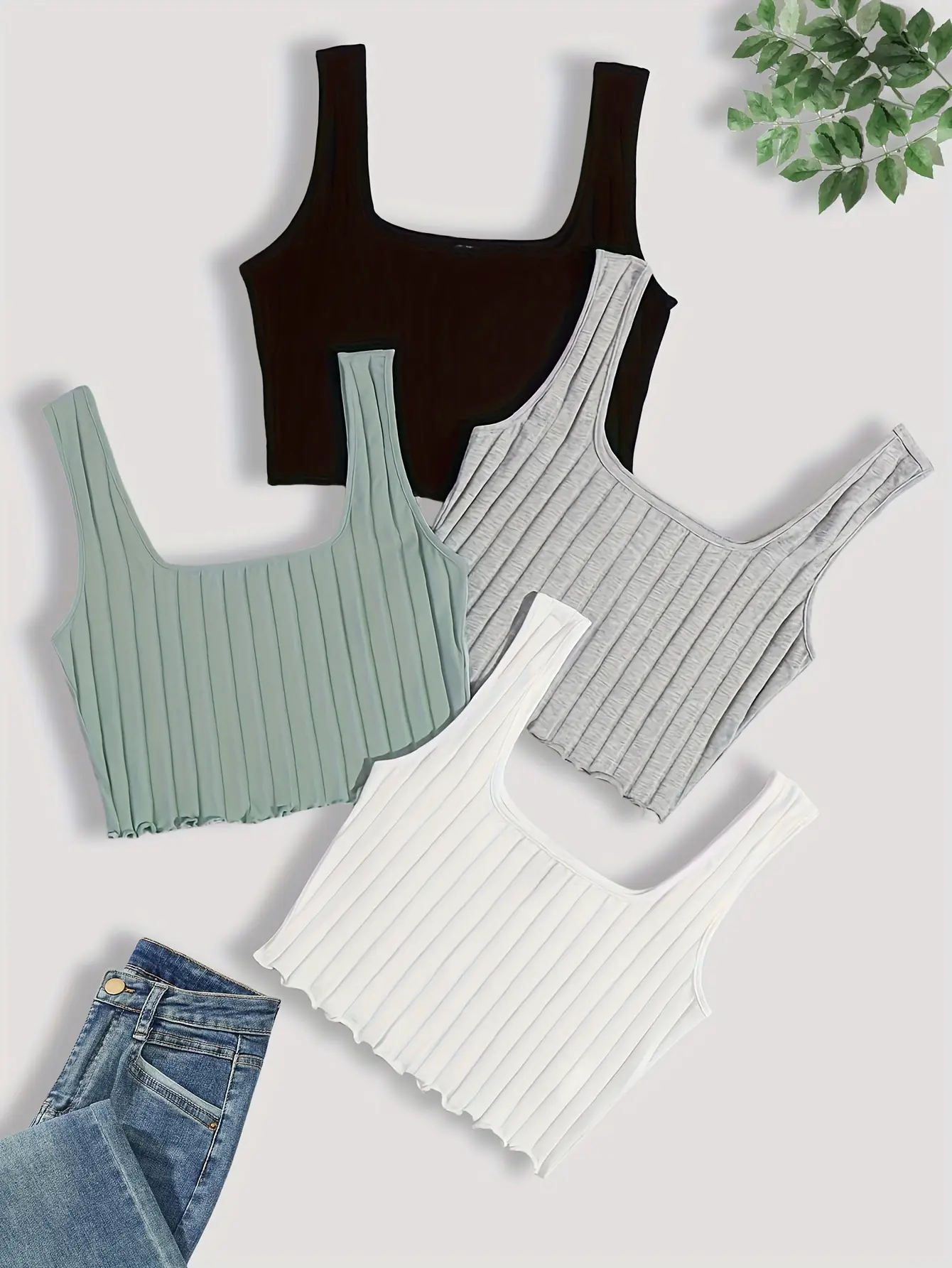 【Elegant Orientation】New Women's Fashionable Sleeveless Large Round Neck Slim Vest Four-Piece Set for Women