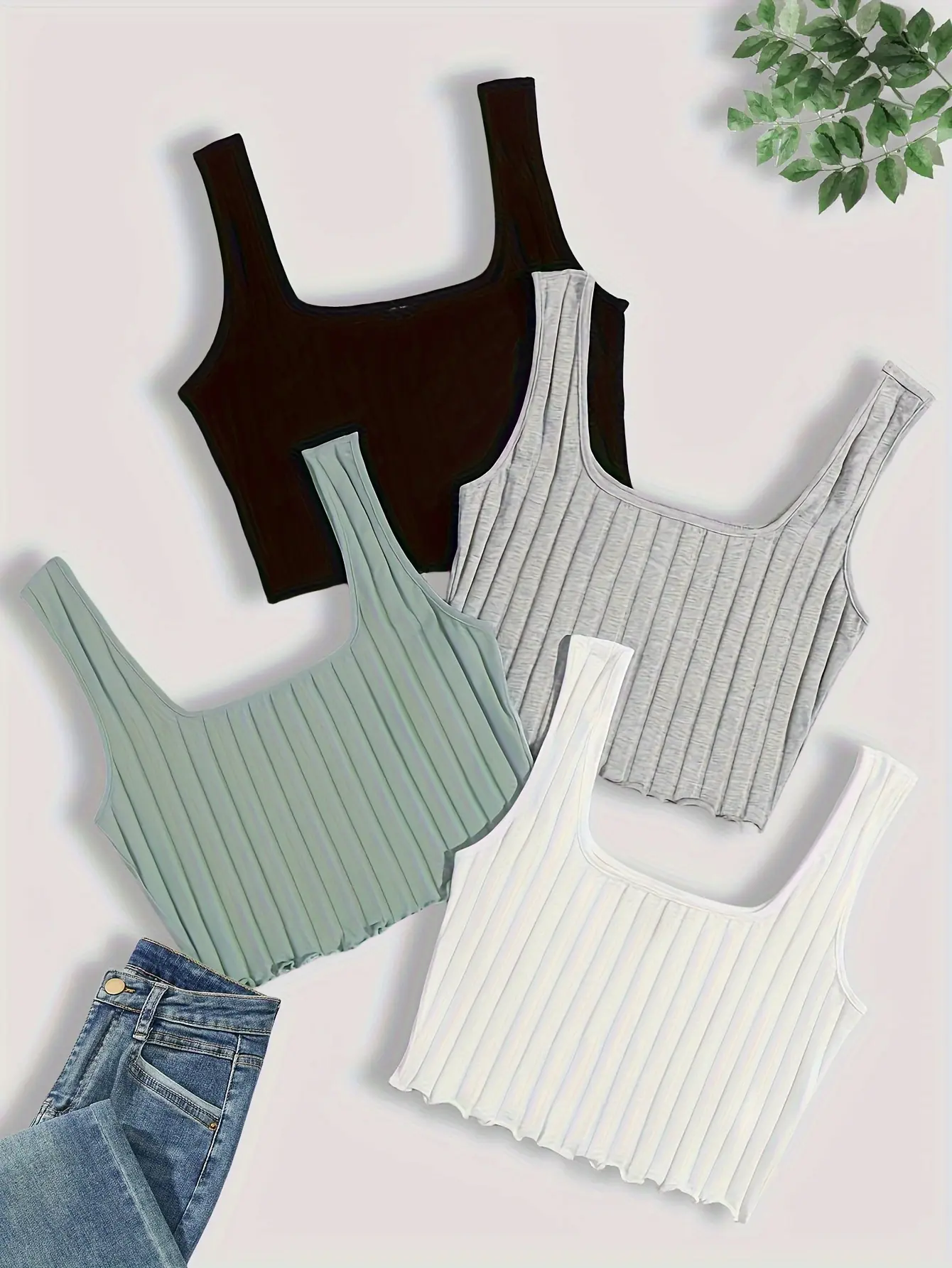 【Elegant Orientation】New Women's Fashionable Sleeveless Large Round Neck Slim Vest Four-Piece Set for Women