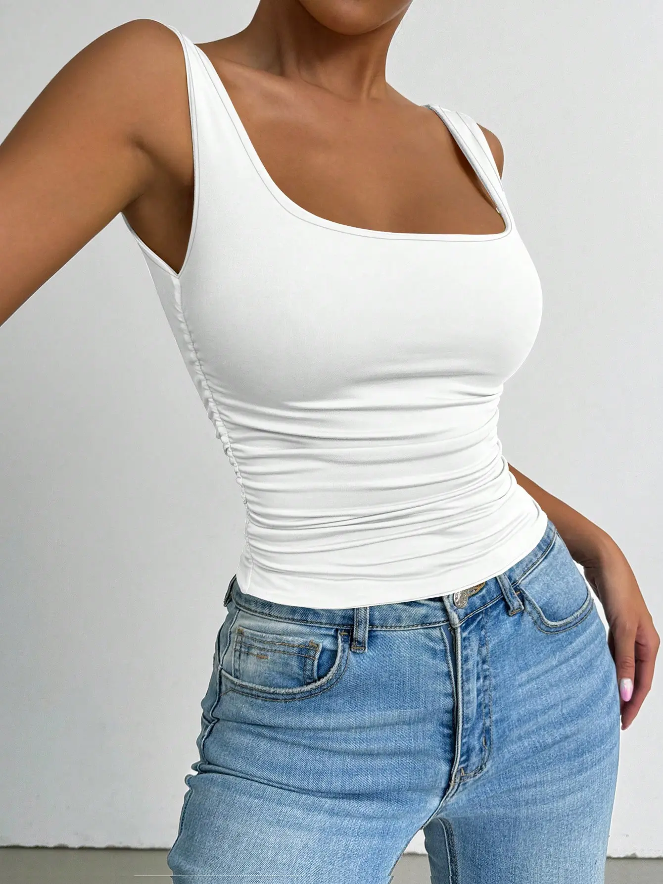 Summer fashion casual women's top square collar vest three-piece set