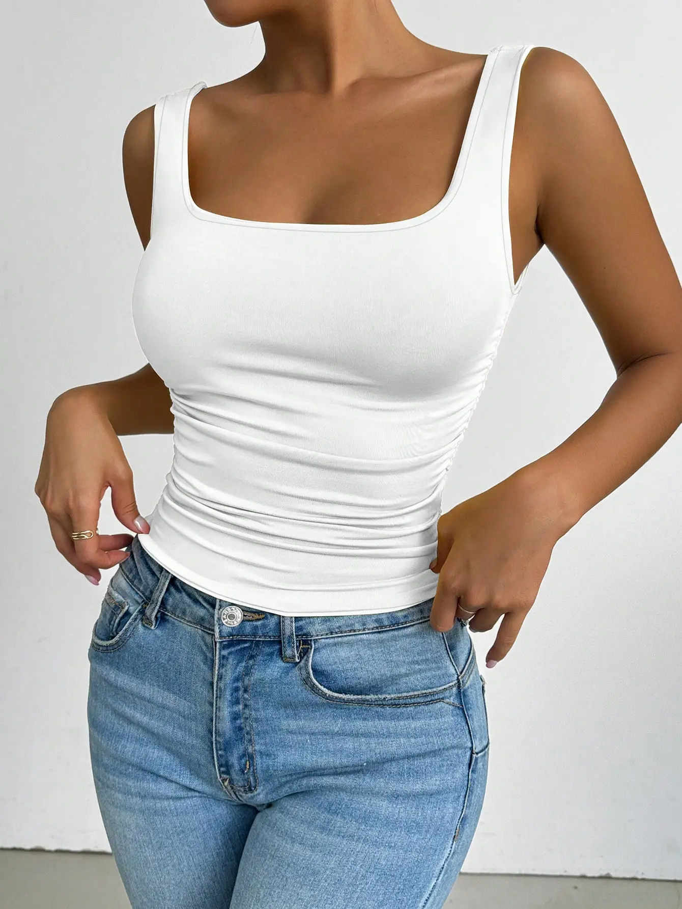 Summer fashion casual women's top square collar vest three-piece set