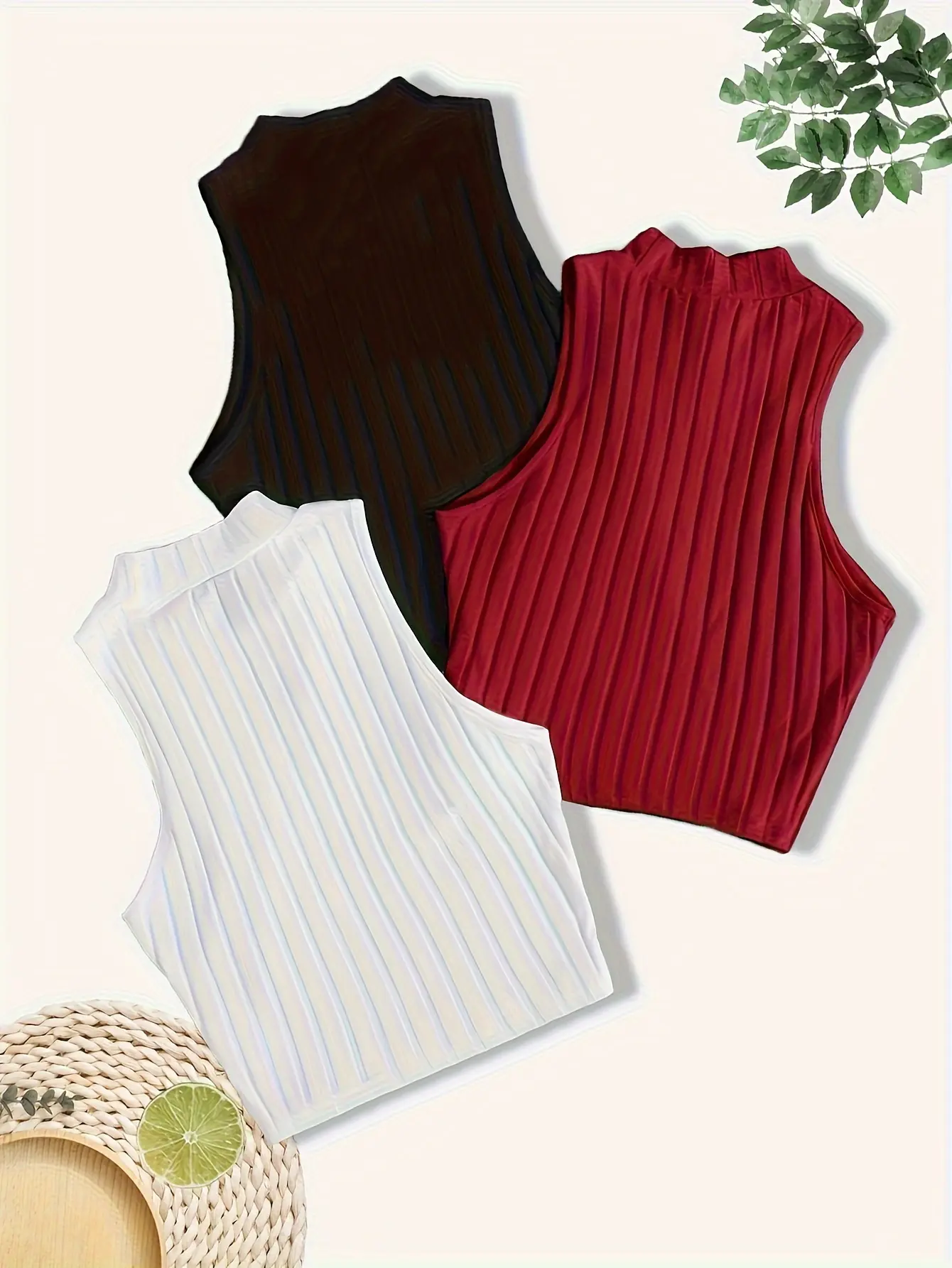 3-Pack Cotton Mock Neck Tank Tops - Versatile & Comfortable Semi-Sheer Summer Essential Easy Maintenance