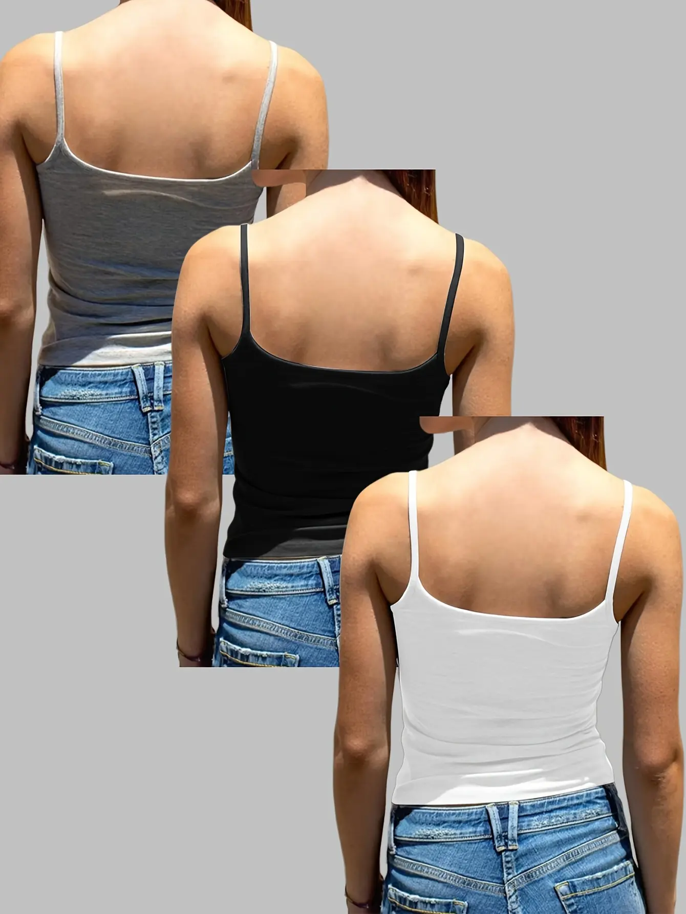 Women's Fashion Versatile Solid Color Off Shoulder Strap Top 3-Piece Set