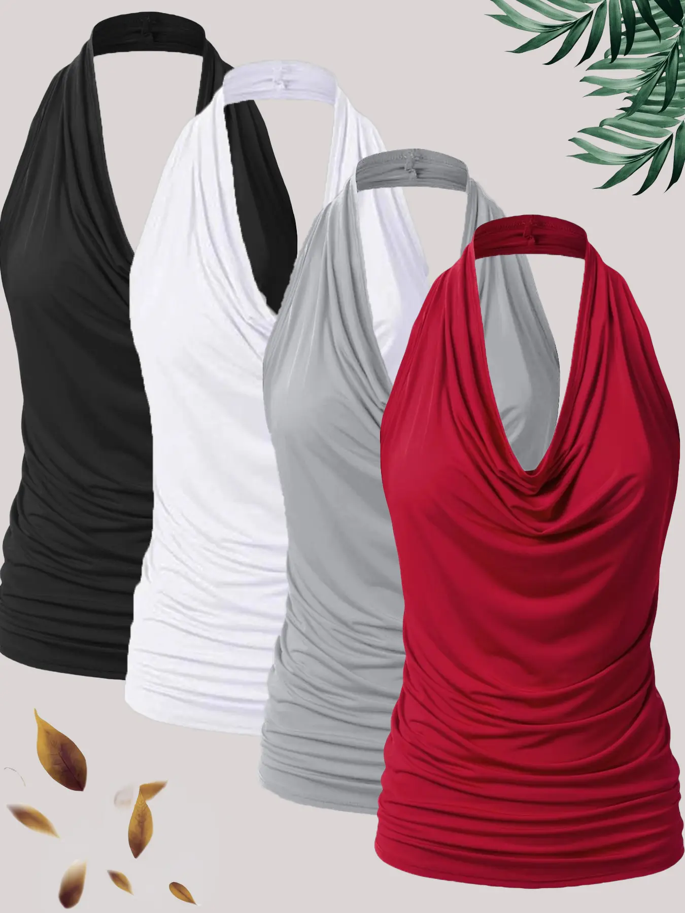 New fashionable women's casual solid color neck hanging vest four piece set