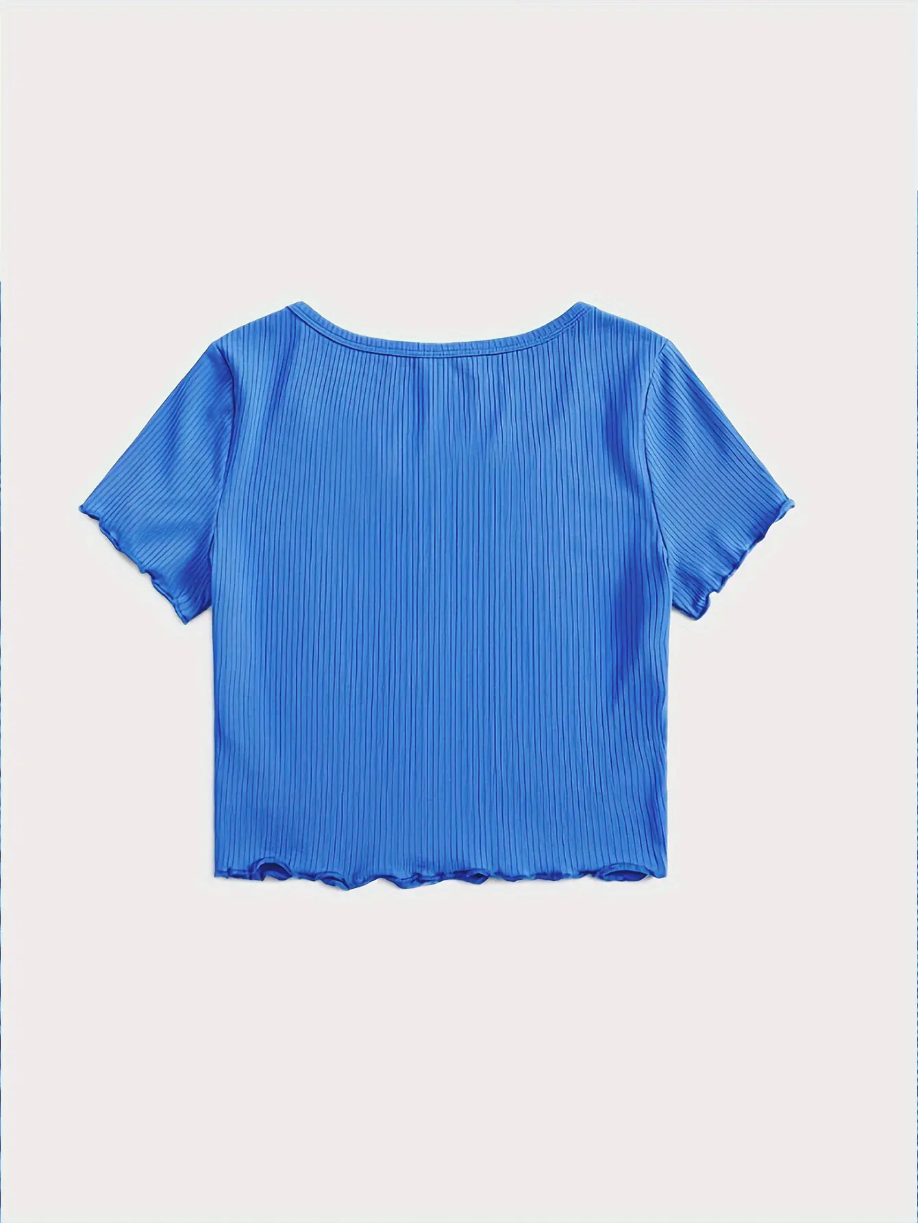 Notched Neck Lettuce Trim Crop T-shirt Casual Short Sleeve Crop Top For Spring & Summer Women's Clothing