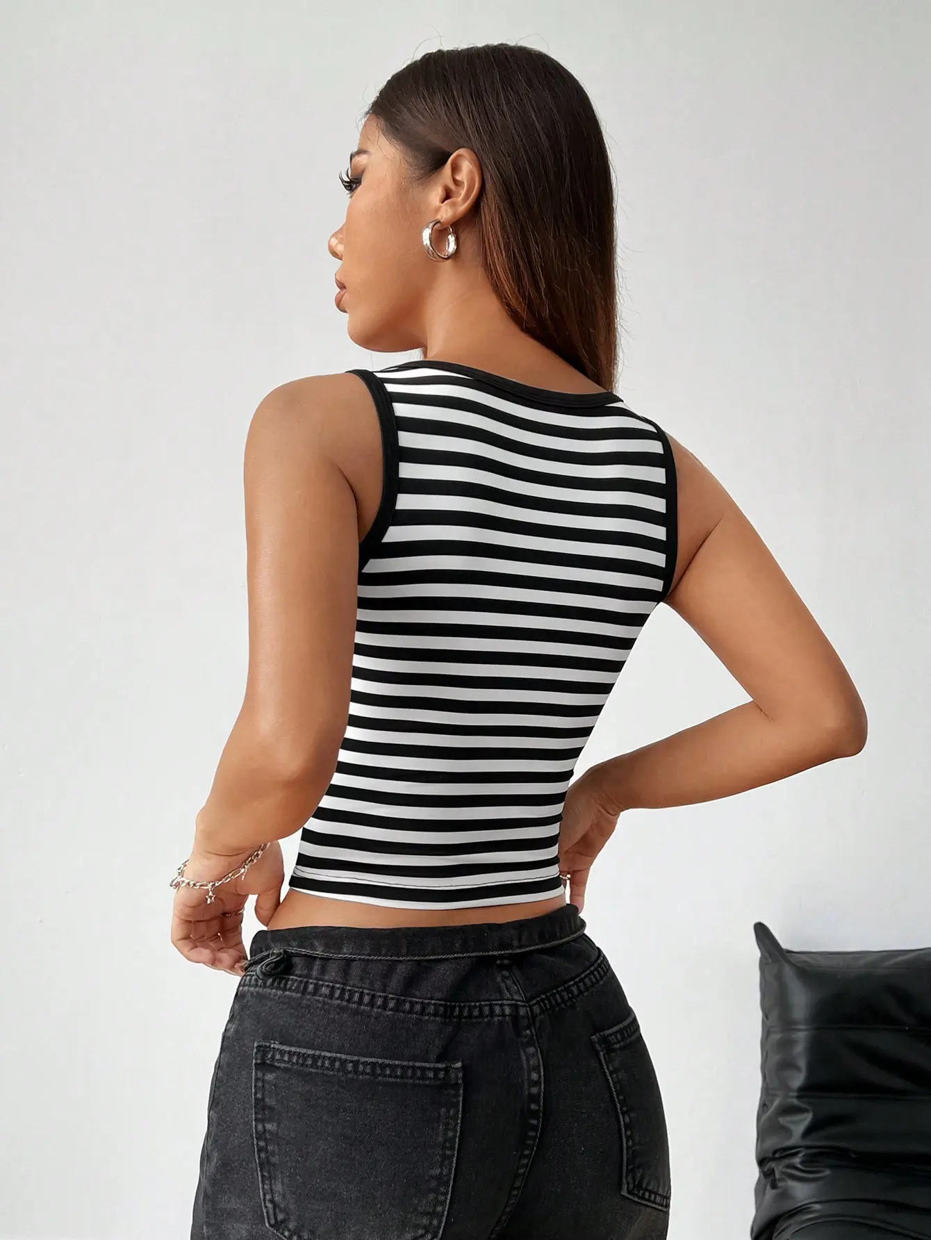New fashionable, casual and comfortable striped square neck vest three piece set