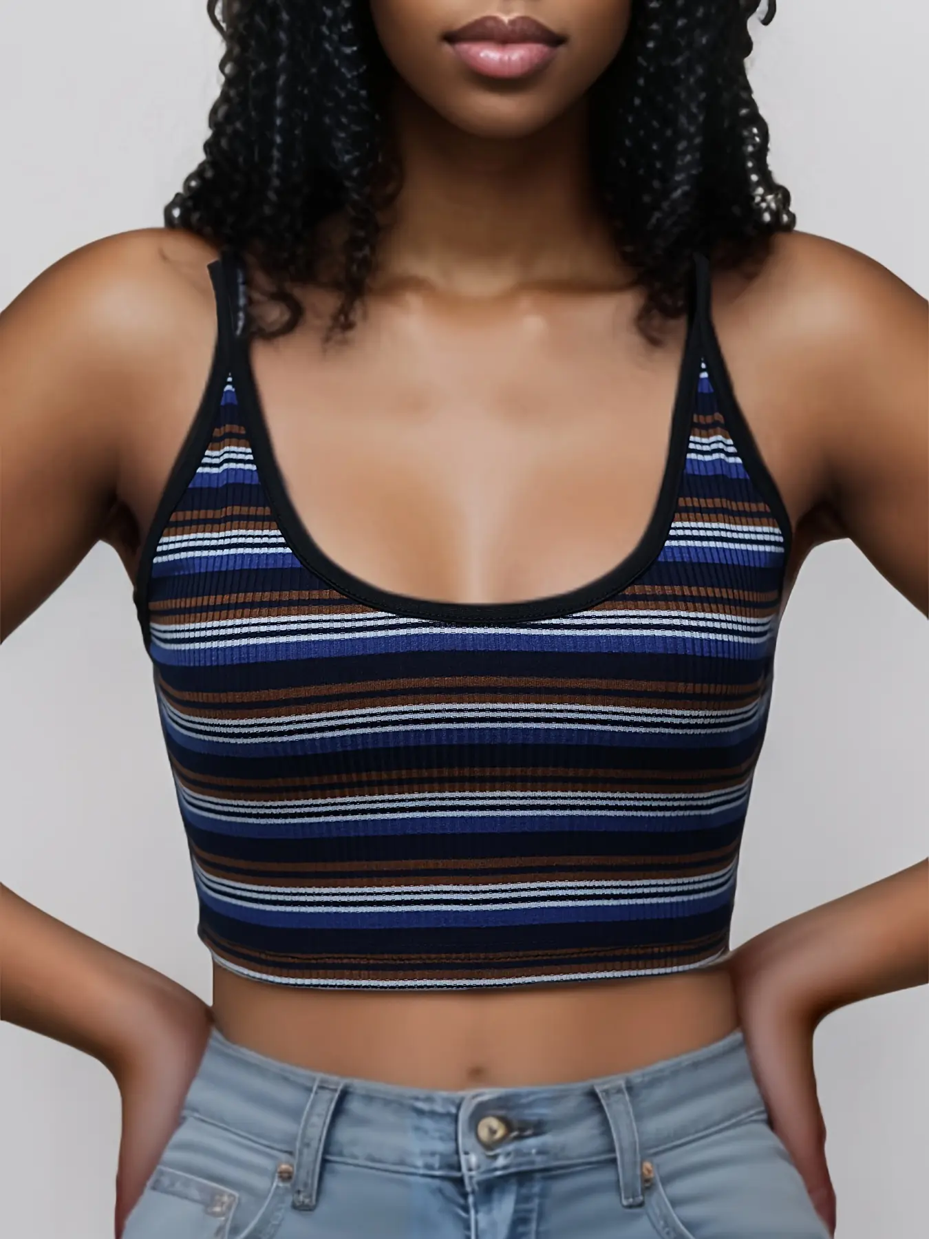 Striped Spaghetti strap Top Sexy Sleeveless Crop Top For Spring &Summer Women's Clothing