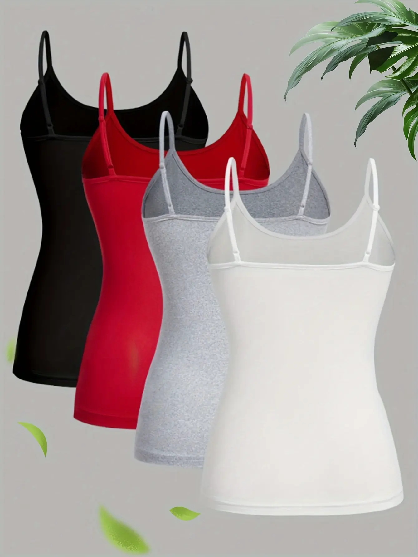 4 Pack Solid Color Cami Top Versatile Slim Backless Spaghetti strap Top For Summer Women's Clothing