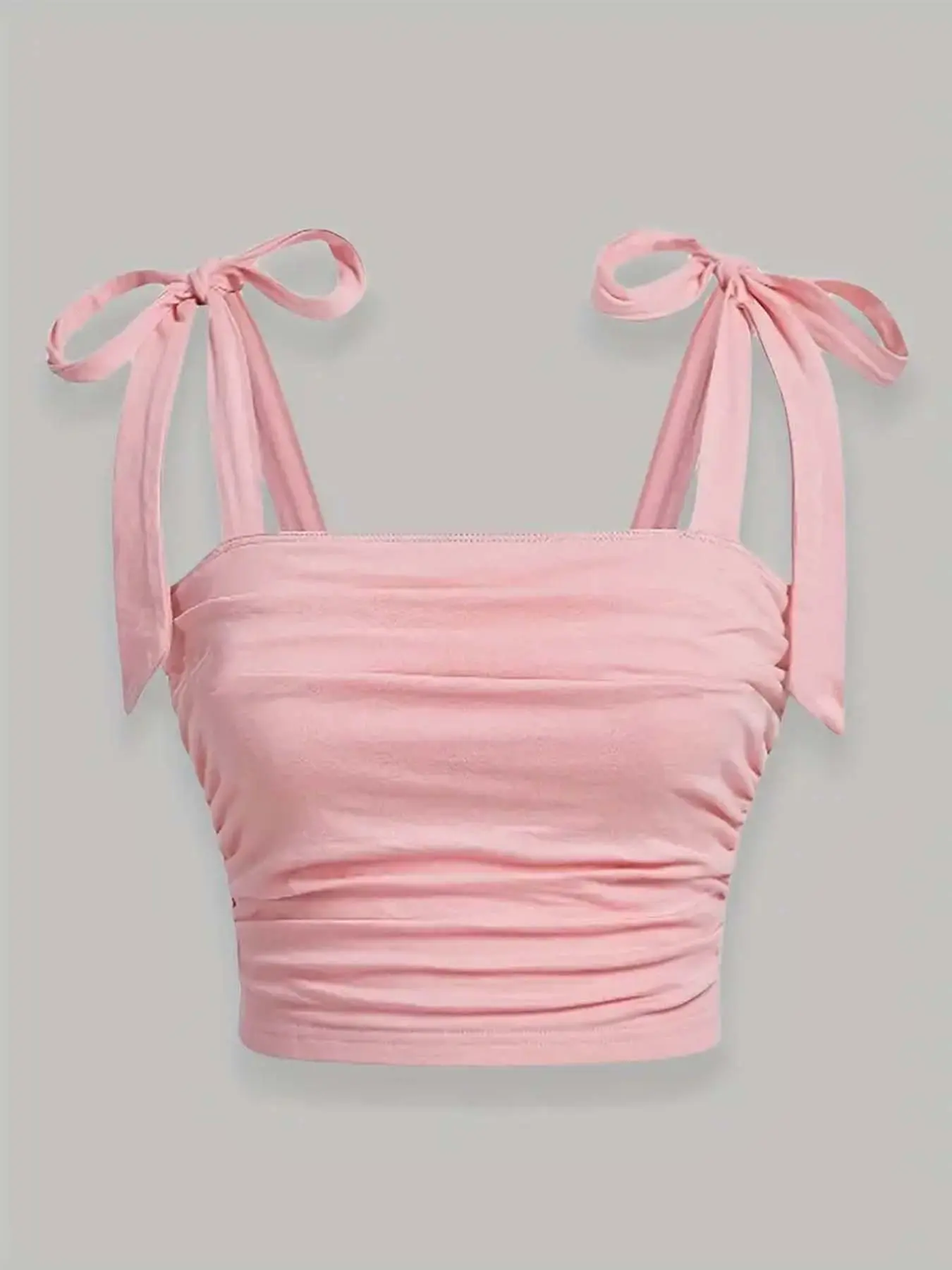 2 Pcs Tied Strap Cami Top Elegant Sleeveless Ruched Crop Fashion Top For Summer Women's Clothing