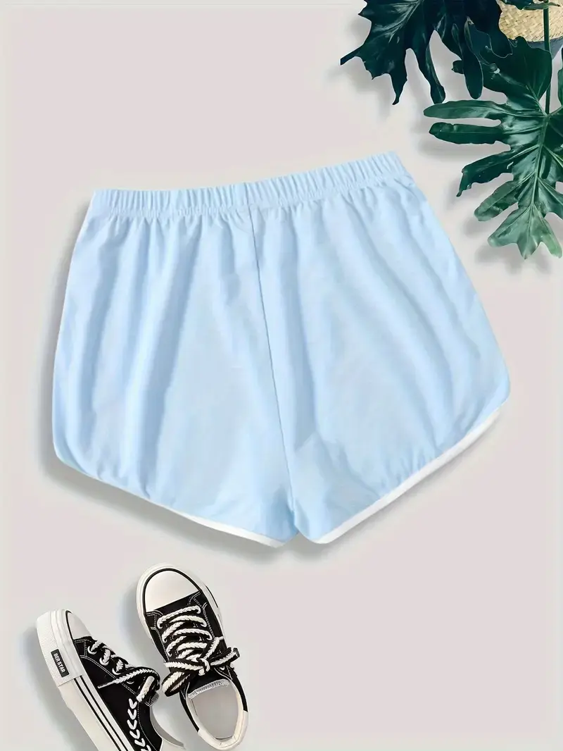 Contrast Trim Slim Shorts Casual Elastic Waist Shorts For Spring & Summer Women's Clothing