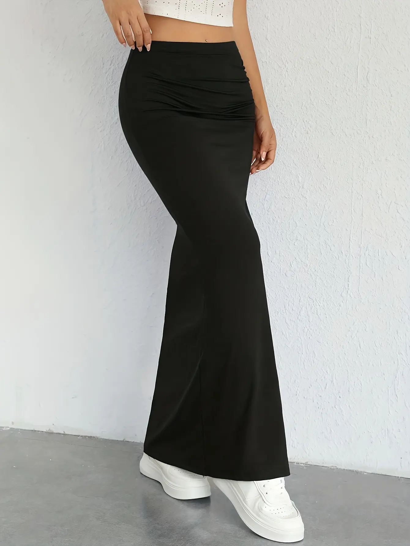legant Spring-Fall Bodycon Skirt  chic High Split, Solid Color DurableKnit Fabric  Flattering & Easy Care Women's Fashion