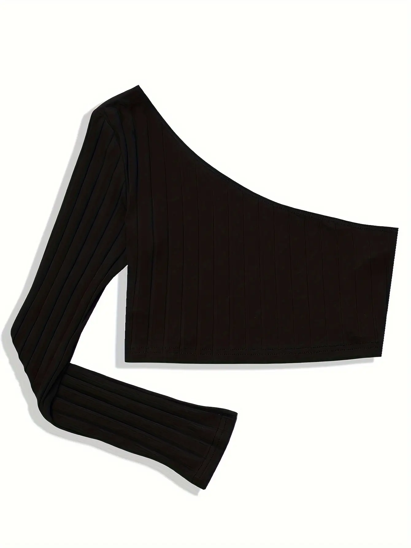 Elegant One-Shoulder Crop Top for Women - Versatile High Stretch.Long Sleeve, Solid Color Easy-Care