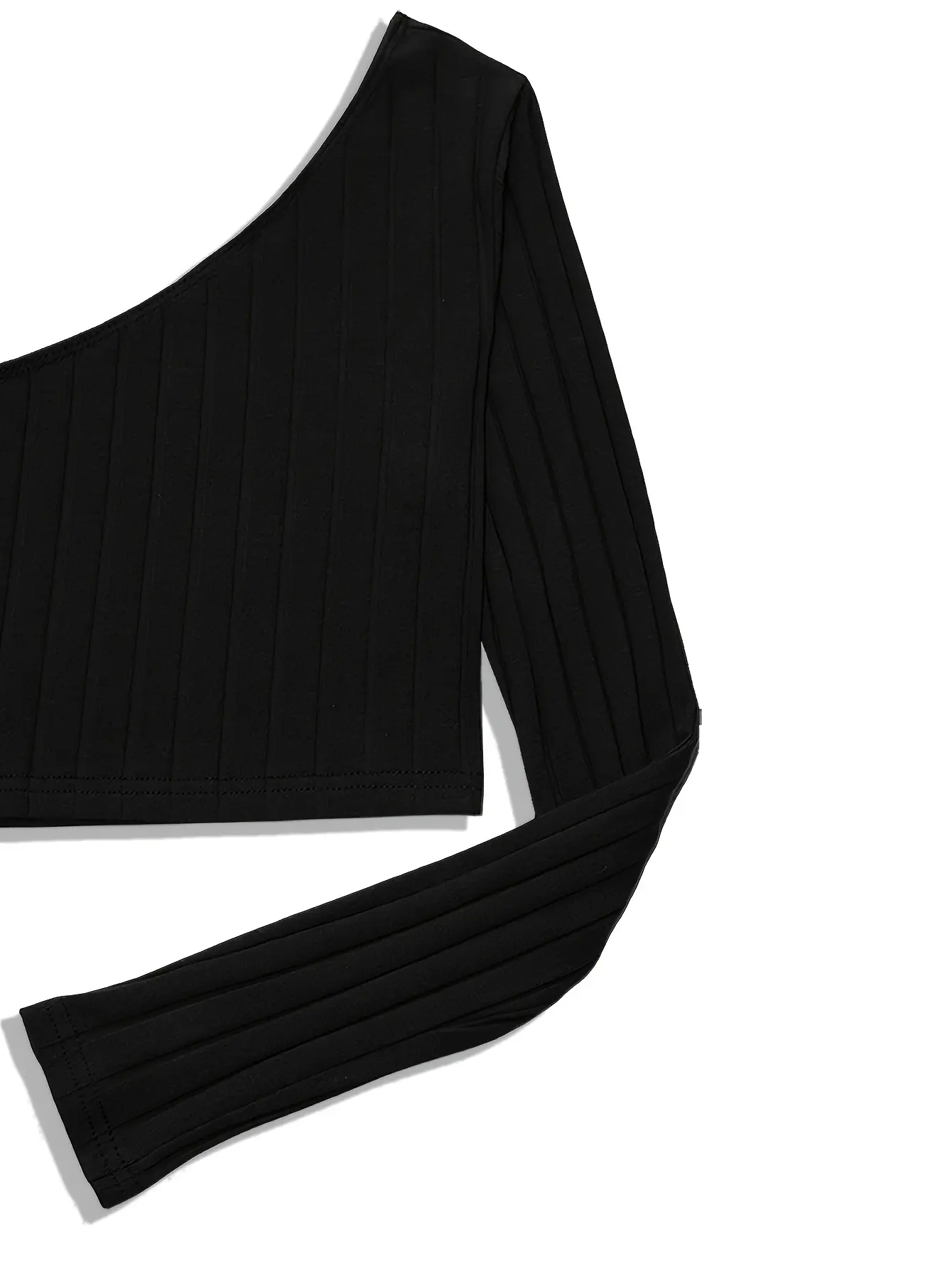 Elegant One-Shoulder Crop Top for Women - Versatile High Stretch.Long Sleeve, Solid Color Easy-Care