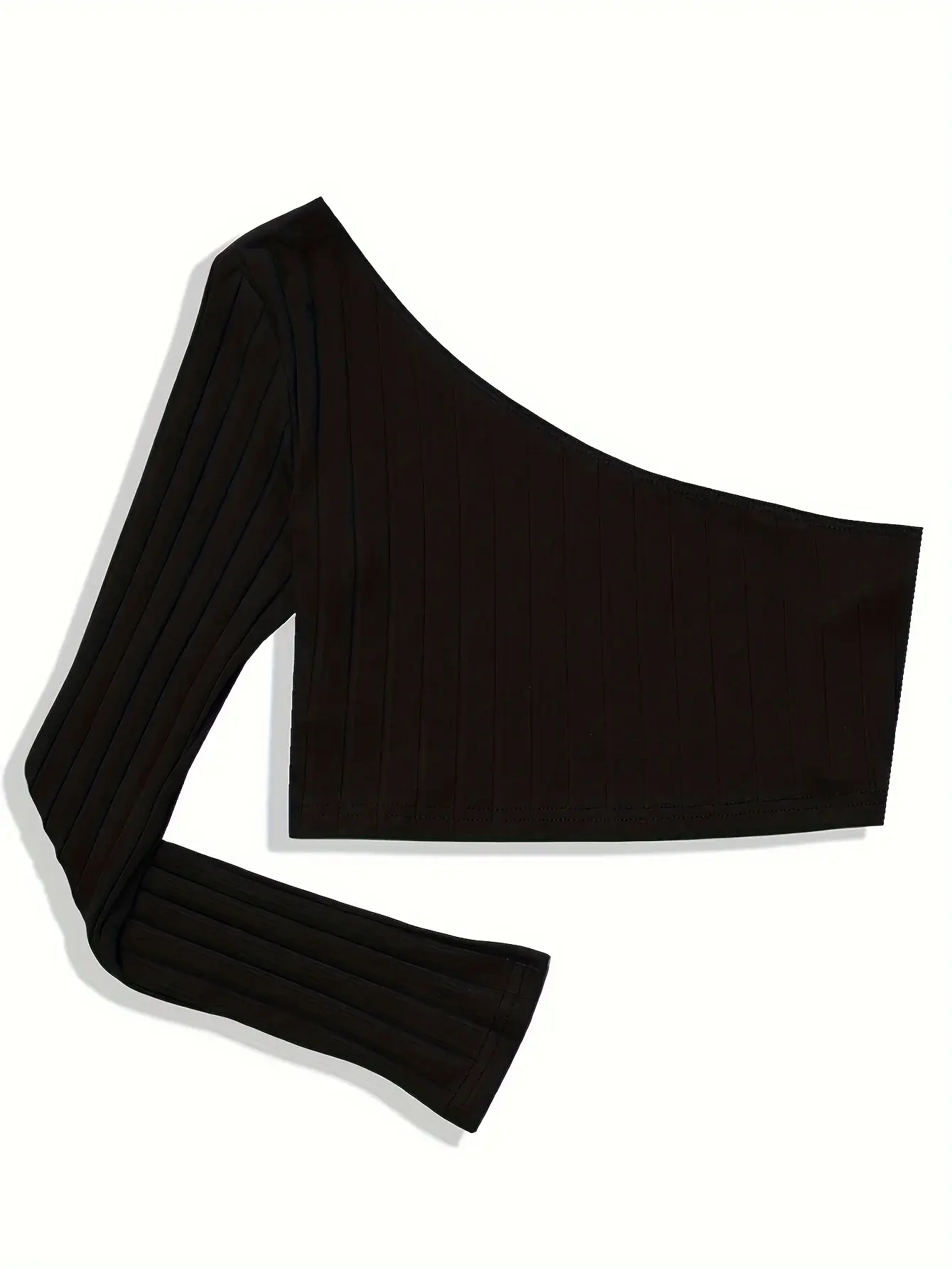 Elegant One-Shoulder Crop Top for Women - Versatile High Stretch Long Sleeve Solid Color Easy-Care
