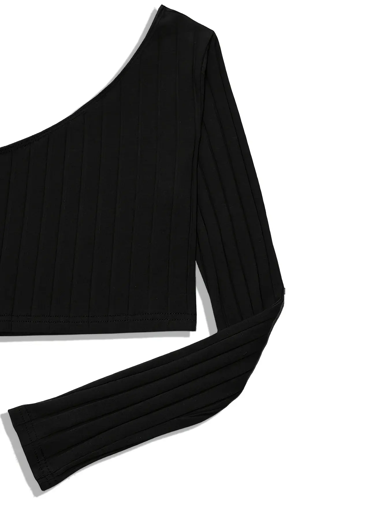 Elegant One-Shoulder Crop Top for Women - Versatile High Stretch Long Sleeve Solid Color Easy-Care