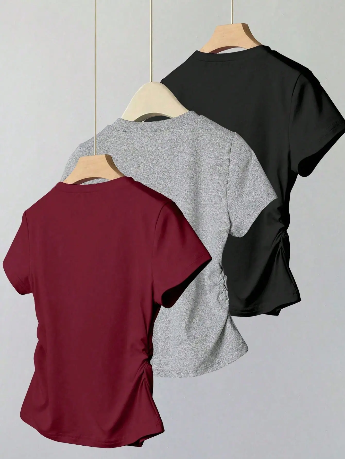 2025 Spring/Summer Autumn New Solid Color Casual Comfortable Women's Short Sleeve T-shirt Three Piece Set
