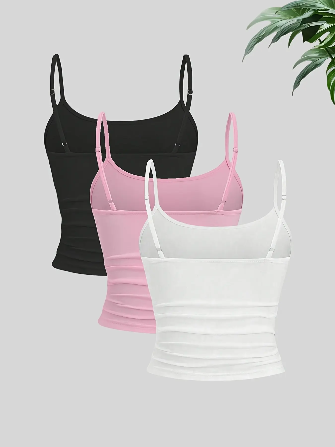 Women's solid color slim fit versatile camisole three piece set