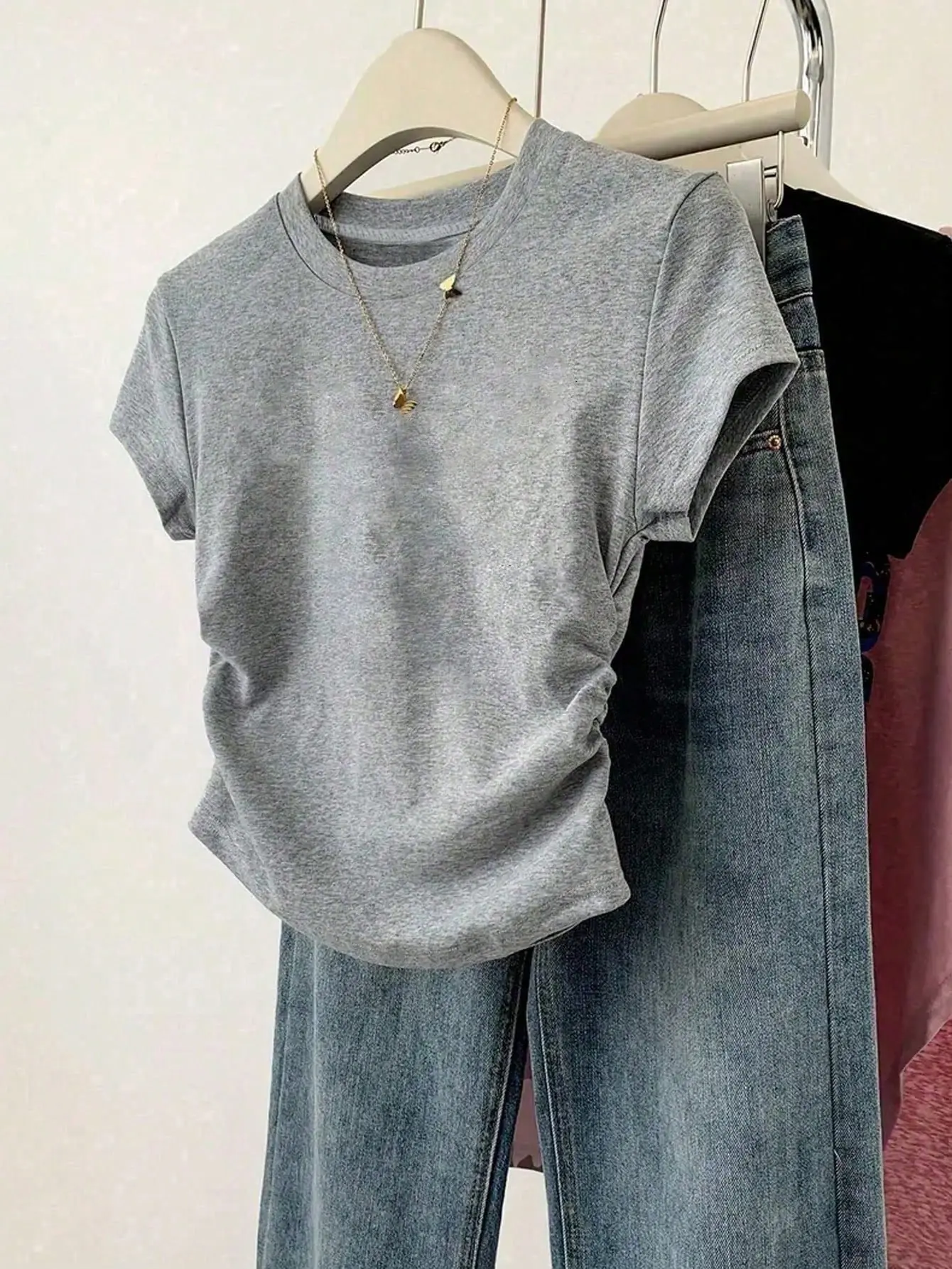 2025 Spring/Summer Autumn New Solid Color Casual Comfortable Women's Short Sleeve T-shirt Three Piece Set