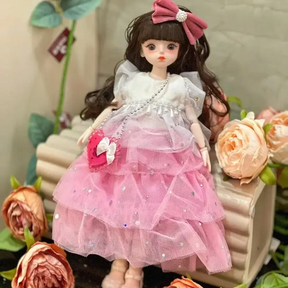 Cute 30cm BJD Doll Clothes Set with Clothes 6 Points Princess Doll Toy Attractive Eyes Long Doll Set Gifts