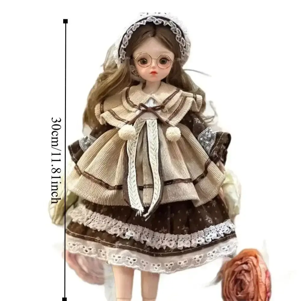 Cute 30cm BJD Doll Clothes Set with Clothes 6 Points Princess Doll Toy Attractive Eyes Long Doll Set Gifts