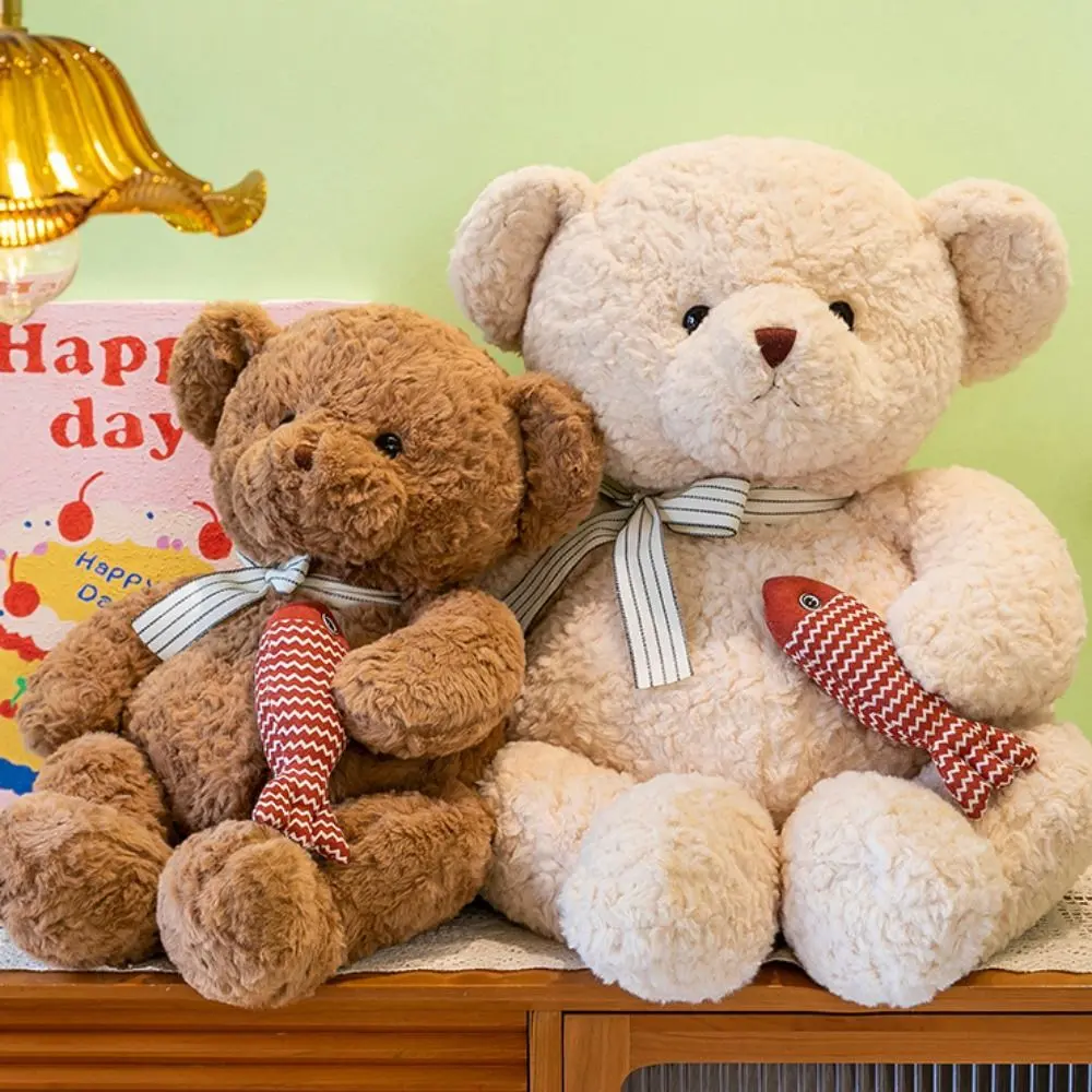 Dressing Bear Hug Fish Bear Plush Toy Kong-Fu PP Cotton Bear Stuffed Toy Comfortable Fluffy Stuffed Soft Bear Doll