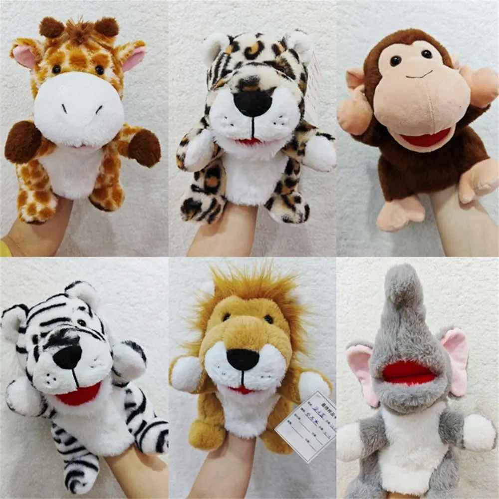 Kids Toy Jungle Animal Animal Hand Puppets Movable Mouth Monkey Leopard Plush Hand Doll Giraffe Tiger Storytelling Preschool