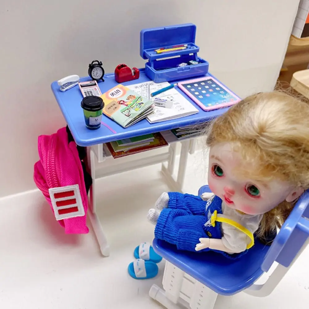 Simulated Dollhouse Desks Chairs Furniture Model Classroom Decor Miniature School Desks Pretend Play Play House Desk Model Toy