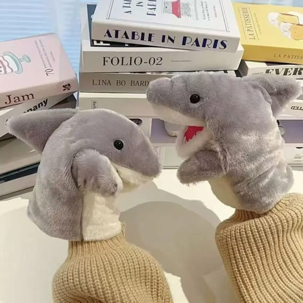 Pink Grey Plush Shark Hand Puppet Cartoon Shark Early Education Hand Finger Story Puppet Imaginative Play Storytelling