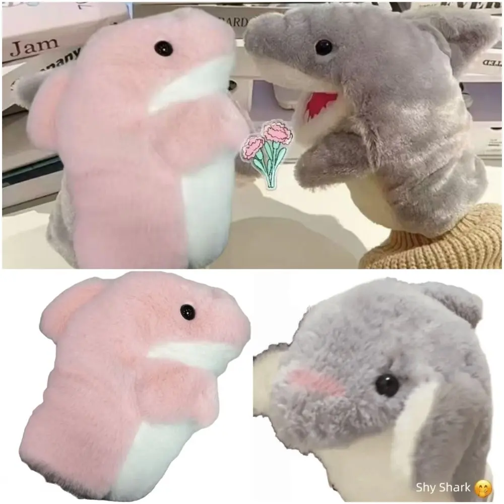 Pink Grey Plush Shark Hand Puppet Cartoon Shark Early Education Hand Finger Story Puppet Imaginative Play Storytelling