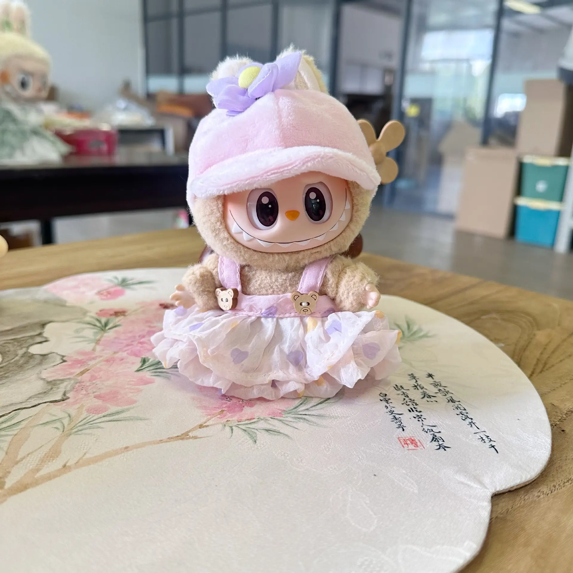 15/17cm LabubuV1 V2 V3 Doll Mini Plush Doll Cute Baseball cap set Accessories Gift