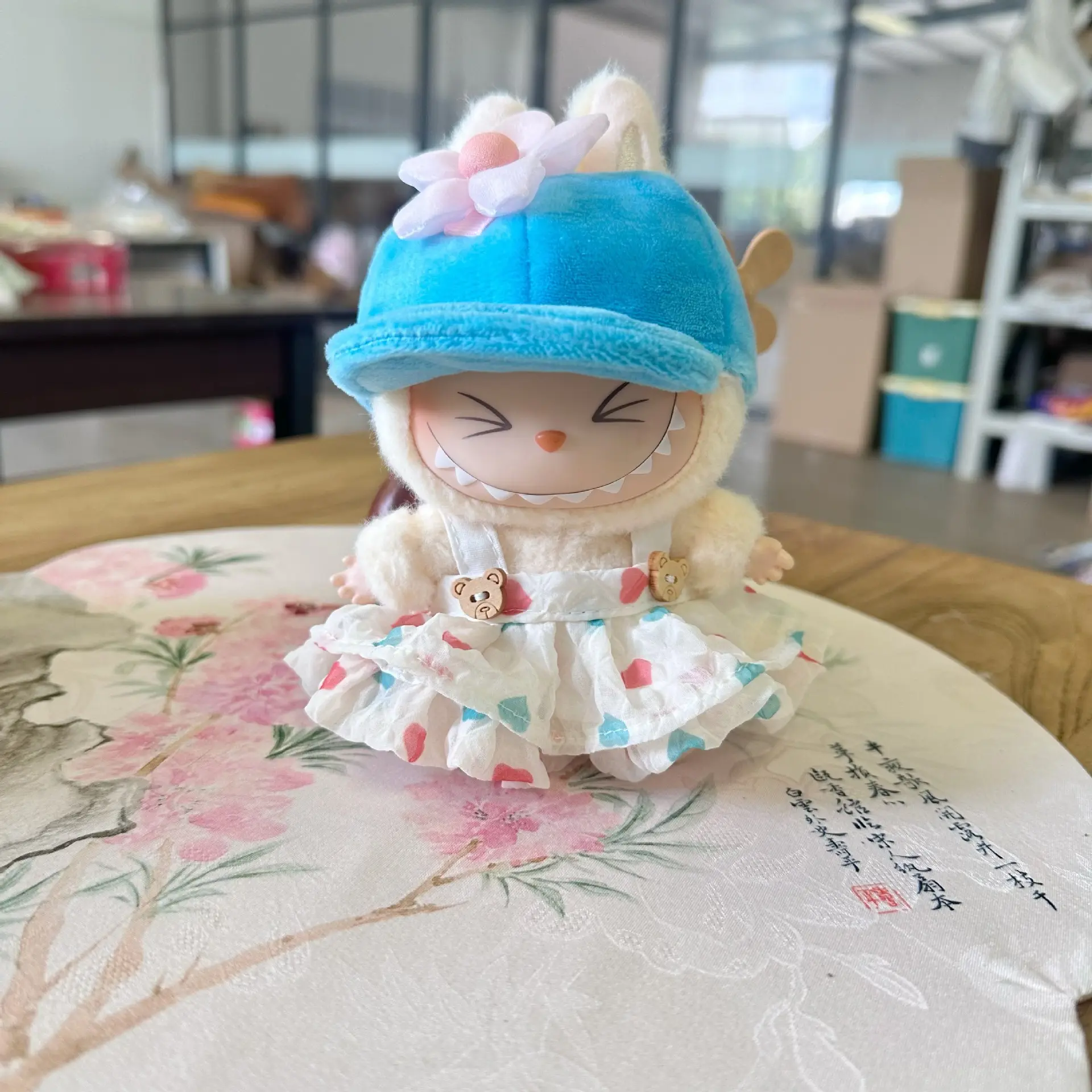 15/17cm LabubuV1 V2 V3 Doll Mini Plush Doll Cute Baseball cap set Accessories Gift