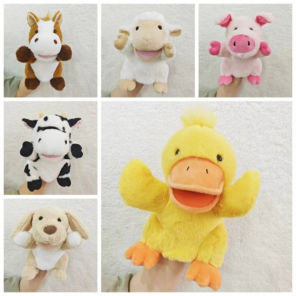 Kids Toy Movable Open Mouths Plush Animal Puppets Dog Horse Sheep Cow Duck Pig Stuffed Hand Doll Stuffed Animal Soft Teaching